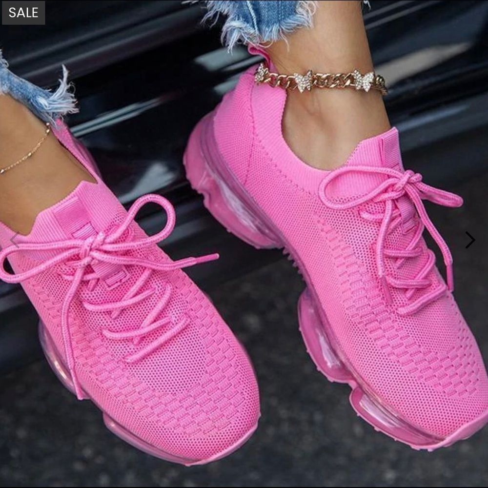 NEW Bubble Air Cushion Lace Up Knitted Pink Sneaker sz 5 will fit a 6 Le…